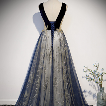 Prom Dresses,romantic Elegant Navy Blue Evening..