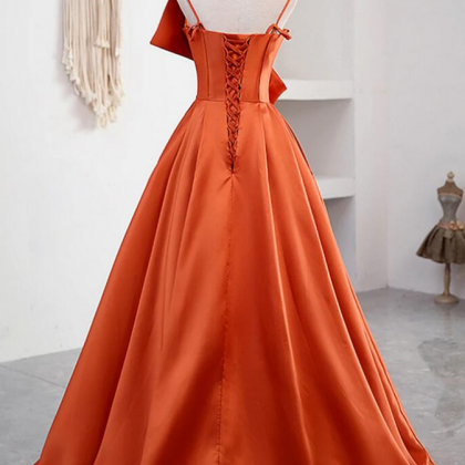 Prom Dresses,orange Satin Strapless Floor Length..