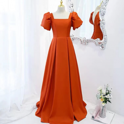 Prom Dresses,orange Satin Temperament Square Neck..