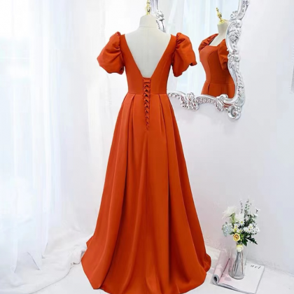 Prom Dresses,orange Satin Temperament Square Neck..