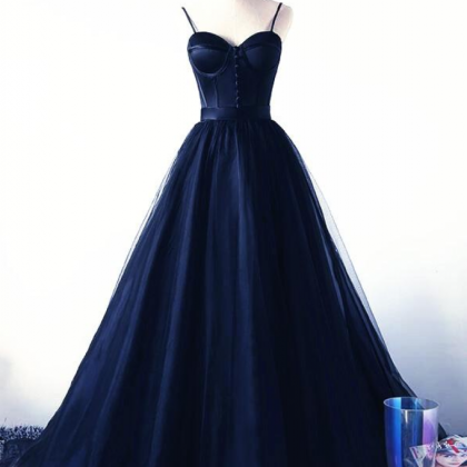 Prom Dresses,charming Navy Blue Tulle And Satin..
