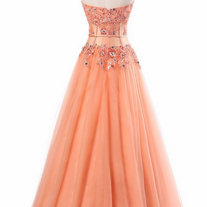 Prom Dresses,coral Beaded Embellished Floor Length..