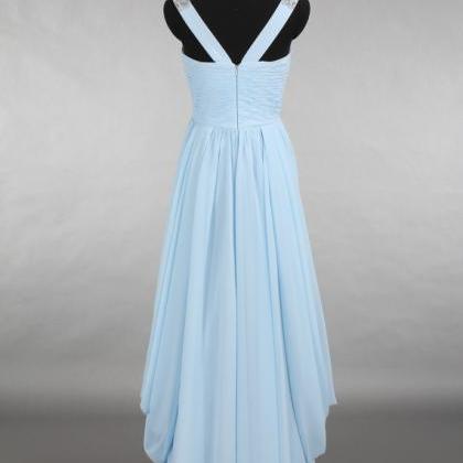 Prom Dresses,high Quality Blue V-neck Chiffon..