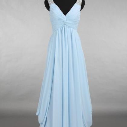 Prom Dresses,high Quality Blue V-neck Chiffon..