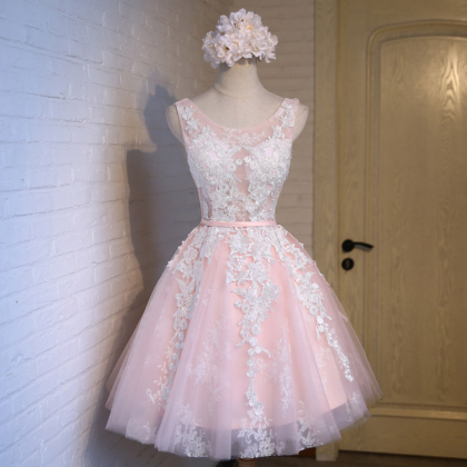 Homecoming Dresses,pink Lace Short Prom Dresses..