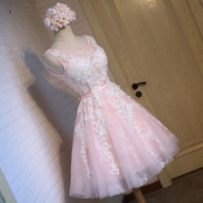 Homecoming Dresses,pink Lace Short Prom Dresses..
