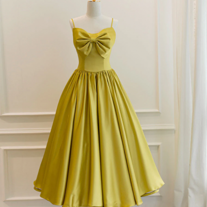 Homecoming Dresses,simple Yellow Satin Tea Length..