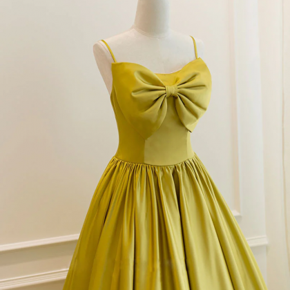 Homecoming Dresses,simple Yellow Satin Tea Length..