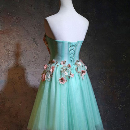 Homecoming Dresses,green Tulle Lace Applique Short..
