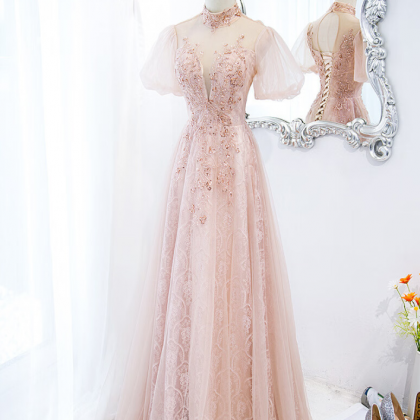 Prom Dresses,pink Evening Gowns Long Temperament..