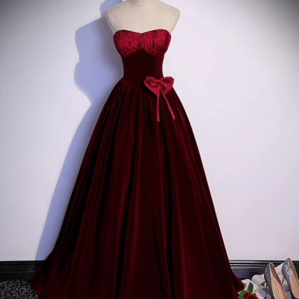 Prom Dresses, Strapless Couture Burgundy Velvet..