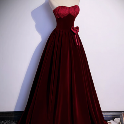Prom Dresses, Strapless Couture Burgundy Velvet..