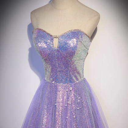 Prom Dresses, Purple Sheath Sequined Evening Gowns..