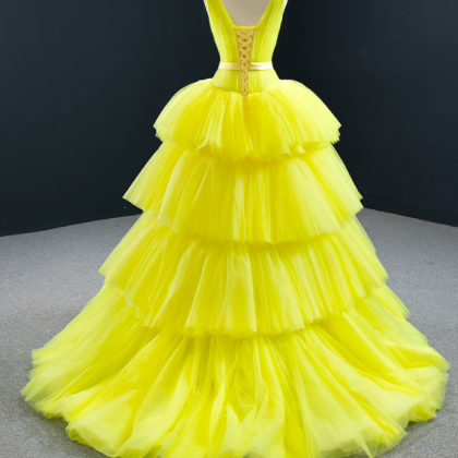 Prom Dresses, V-neck Sleeveless Yellow Sundress..