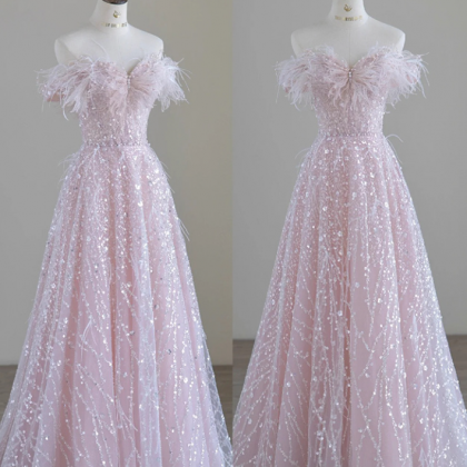 Prom Dresses, Pink Feather Evening Gowns Fashion..