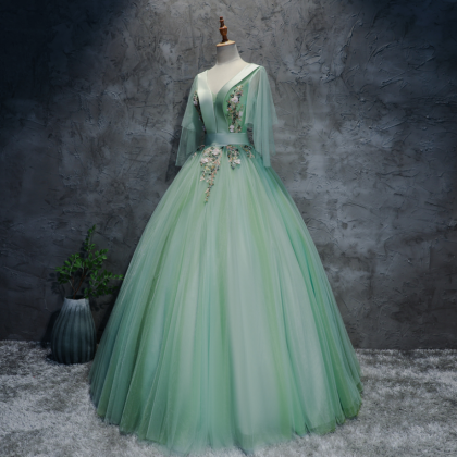 Prom Dresses, Light Green Puffy Gowns French..