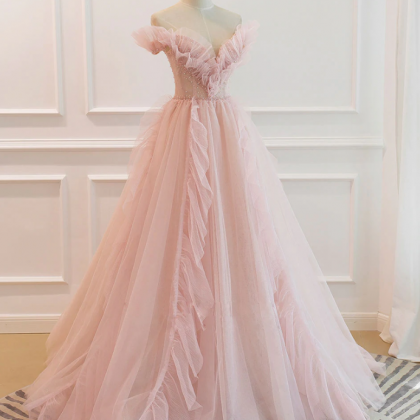 Prom Dresses, Pink Tulle Prom Dress Princess..