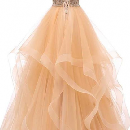 Prom Dresses, Champagne Princess Tulle Prom Dress..