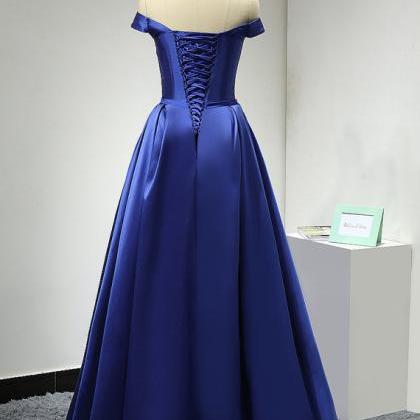 Prom Dresses,royal Blue Long Satin A-line Evening..