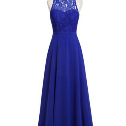 Prom Dresses,stunning Sheer Neck Royal Blue..