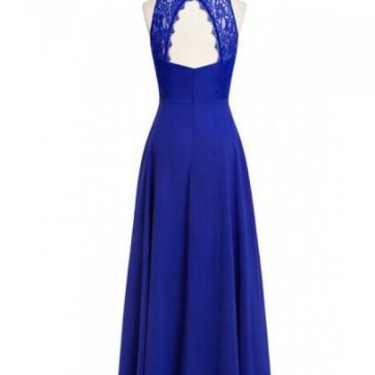 Prom Dresses,stunning Sheer Neck Royal Blue..