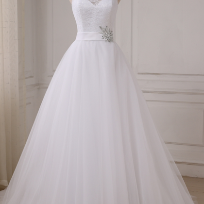 Prom Dresses,tulle A-line Lace Wedding Dresses Cap..