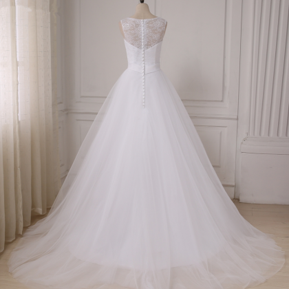 Prom Dresses,tulle A-line Lace Wedding Dresses Cap..