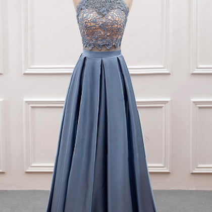 Prom Dresses,satin Two-piece Formal Gown With Lace..