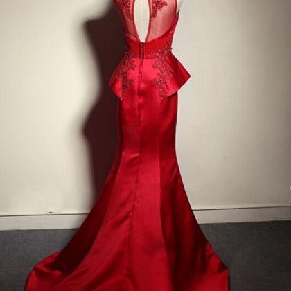 Prom Dresses,red Mermaid Prom Dress Satin Sexy..