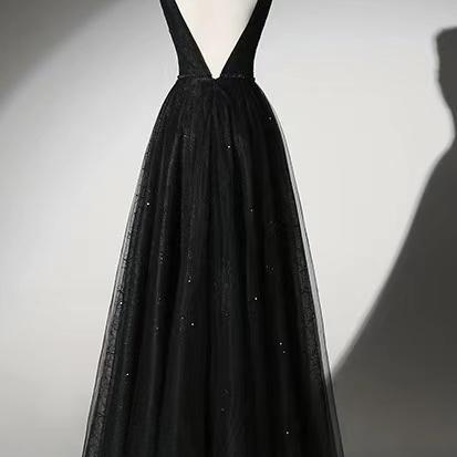 Prom Dresses,black V Neck Bar Tulle Party Dresses..