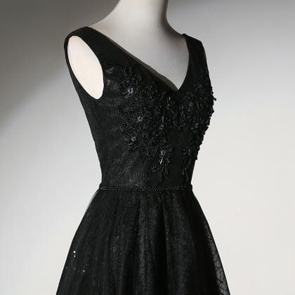 Prom Dresses,black V Neck Bar Tulle Party Dresses..