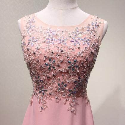 Prom Dresses, Sleeveless Pink Round Neck Party..