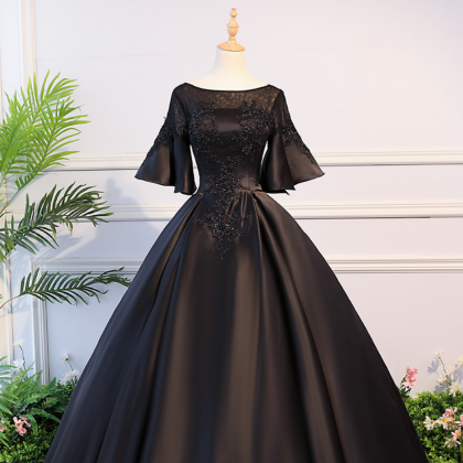 Prom Dresses,elegant Black Satin Party Dresses..