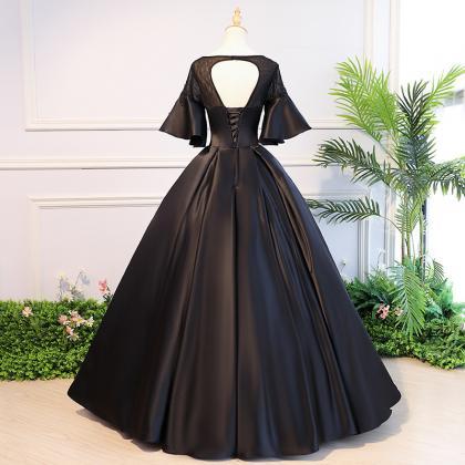 Prom Dresses,elegant Black Satin Party Dresses..