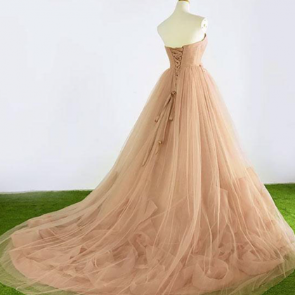Prom Dresses, A-line Fit Champagne Long Tulle..