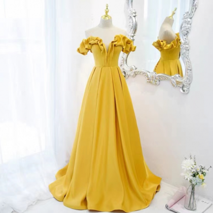 Prom Dresses, Yellow Long Strapless Fashionable..