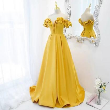 Prom Dresses, Yellow Long Strapless Fashionable..