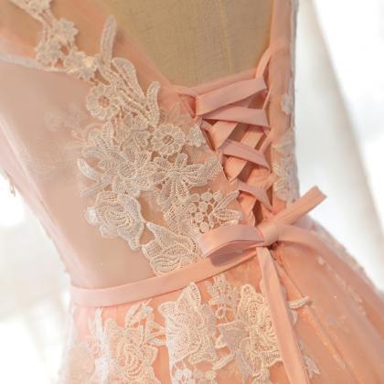 Prom Dresses,simple Pink Lace Long Senior Prom..