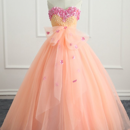 Prom Dresses,cute Peach Pink Sweetheart Long Prom..