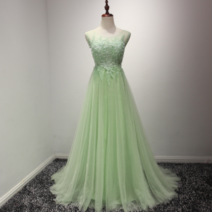 Prom Dresses, Elegant A-line Fit Green Tulle Long..