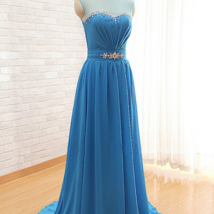 Prom Dresses, Long Sky Blue Prom Gowns Beaded..