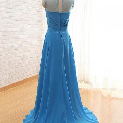 Prom Dresses, Long Sky Blue Prom Gowns Beaded..