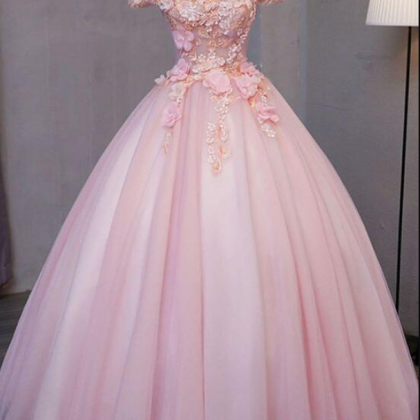 Prom Dresses,off Shoulder Pink Tulle Puffy Long..