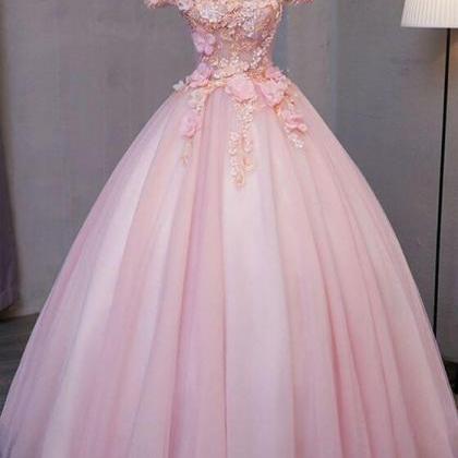 Prom Dresses,off Shoulder Pink Tulle Puffy Long..
