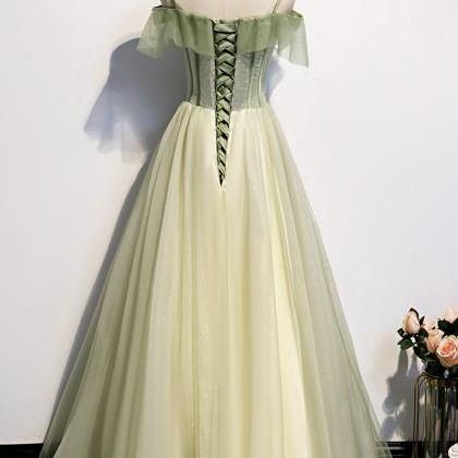 Prom Dresses,green Tulle Lace Long A Line Prom..