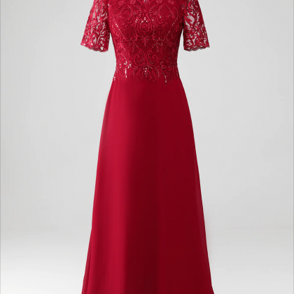 Prom Dress,burgundy A Line Round Neck Sparkly..