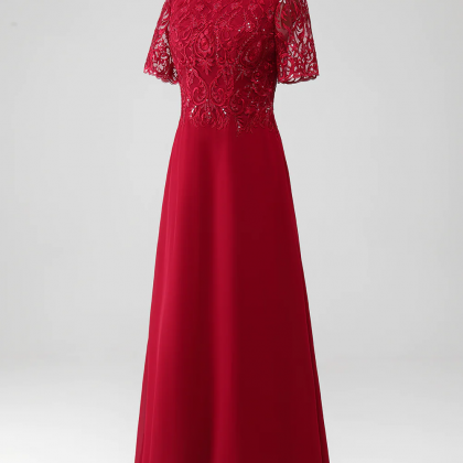 Prom Dress,burgundy A Line Round Neck Sparkly..