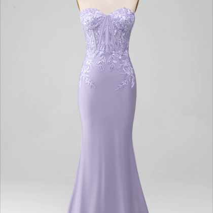 Prom Dress,lilac Sheath Strapless Corset Prom..