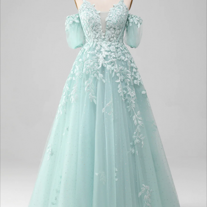 Prom Dress,mint Ball-gown Off The Shoulder Beaded..