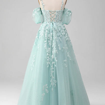 Prom Dress,mint Ball-gown Off The Shoulder Beaded..